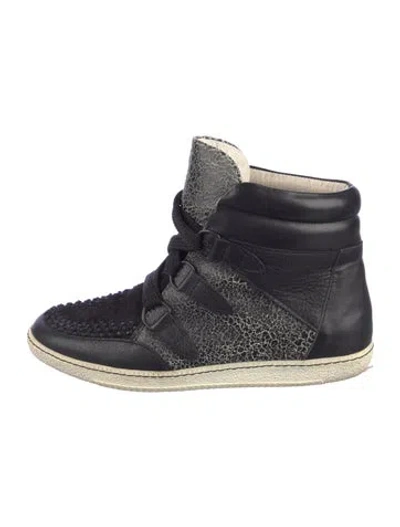 Pre-owned Sandro Leather Distressed Accents Wedge Sneakers In Blue