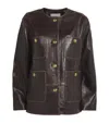 Sandro Womens Black Brown Distressed Button-embellished Leather Jacket In Brown