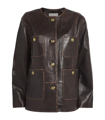 Sandro Leather Distressed Jacket In Brown