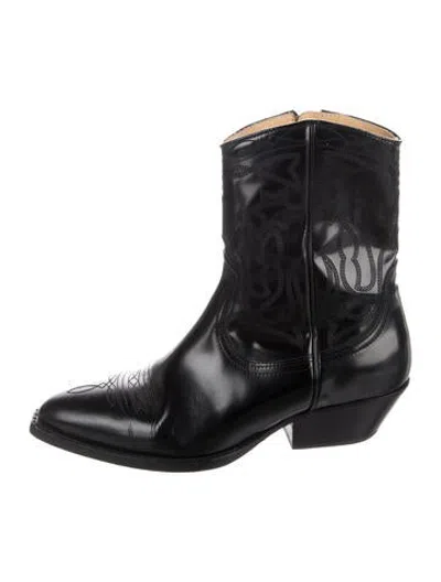 Pre-owned Sandro Leather Embroidered Accent Western Boots In Black