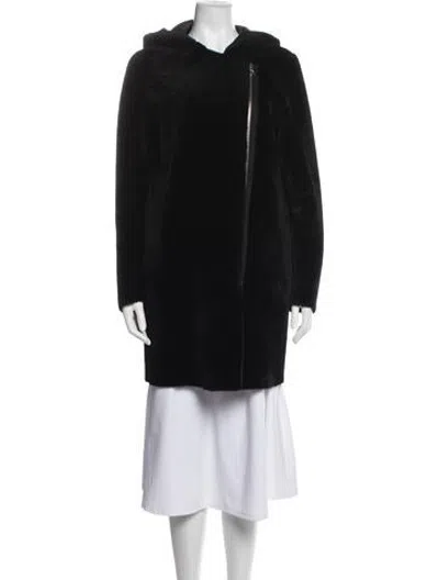 Pre-owned Sandro Leather Fur Coat In Black