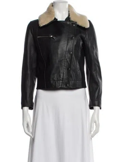 Pre-owned Sandro Leather Fur Jacket In Black