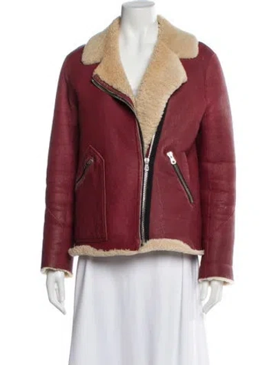 Pre-owned Sandro Leather Fur Jacket In Red