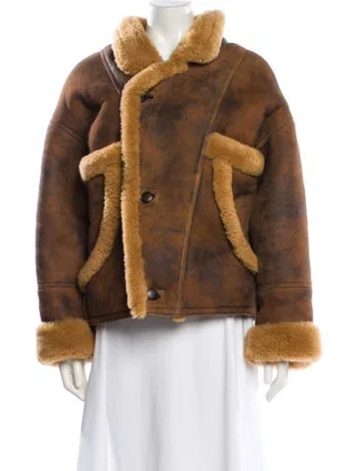 Pre-owned Sandro Leather Fur Jacket W/ Tags In Neutral