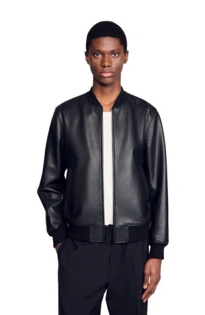 Sandro Leather Jacket In Black