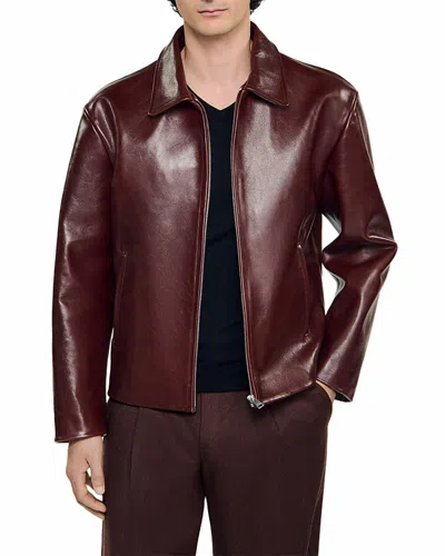 Sandro Zip-up Leather Jacket In Brown