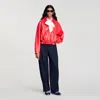 Sandro Clemy Zip Front Leather Jacket In Red