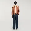 Sandro Leather Jacket With Shearling Collar In Brown