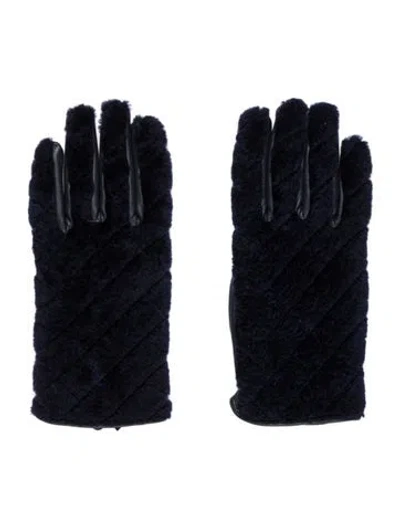 Pre-owned Sandro Leather Lamb Fur Gloves In Blue