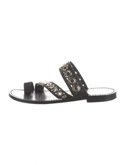 Pre-owned Sandro Leather Lasercut Accents Slides In Black