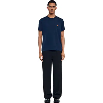 Sandro Leather Logo T-shirt In Blue