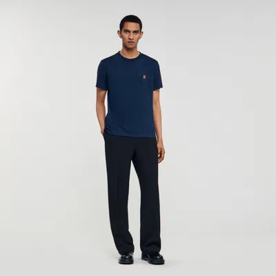 Sandro Leather Logo T-shirt In Blue