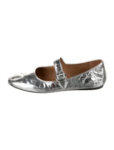 Pre-owned Sandro Leather Mary Jane Flats In Silver