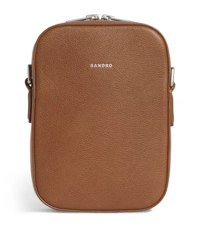 Sandro Leather Messenger Bag In Red