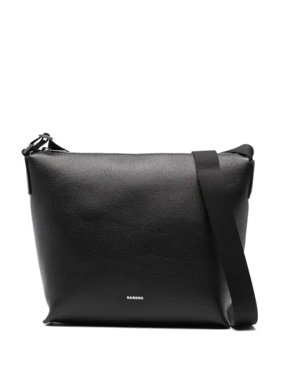 Sandro Leather Messenger Bag In Black