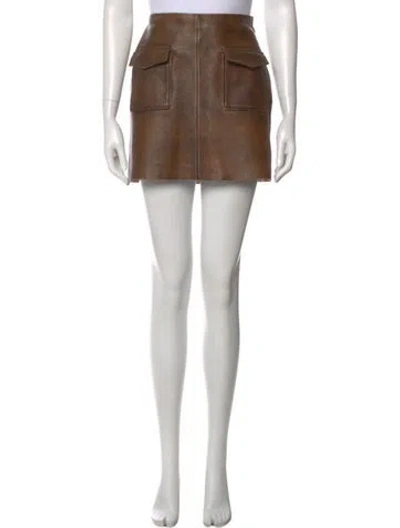 Pre-owned Sandro Leather Mini Skirt In Brown
