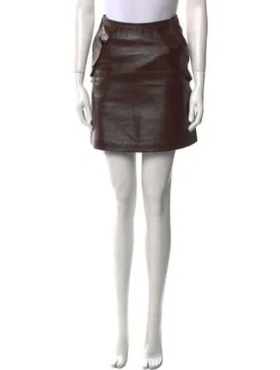 Pre-owned Sandro Leather Mini Skirt In Burgundy