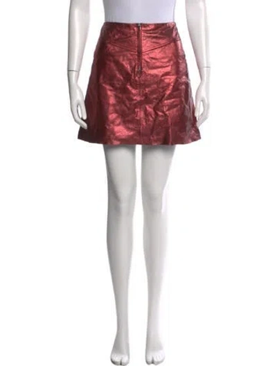 Pre-owned Sandro Leather Mini Skirt In Metallic/red