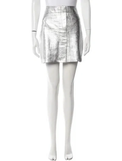 Pre-owned Sandro Leather Mini Skirt In Metallic/silver