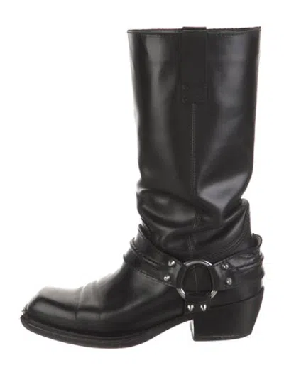 Pre-owned Sandro Leather Moto Boots In Black