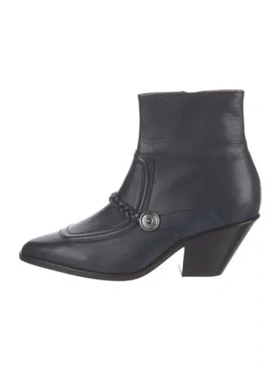 Pre-owned Sandro Leather Moto Boots In Blue