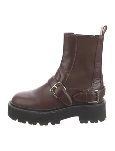 Pre-owned Sandro Leather Moto Boots In Brown