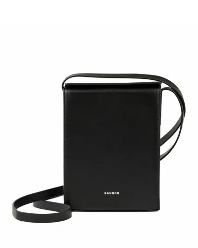 Sandro Leather Phone Pouch In Black