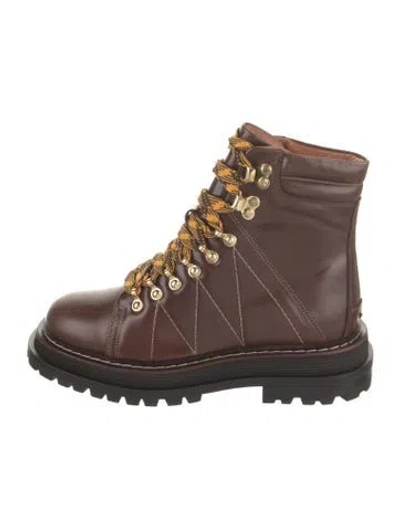 Pre-owned Sandro Leather Printed Combat Boots In Brown