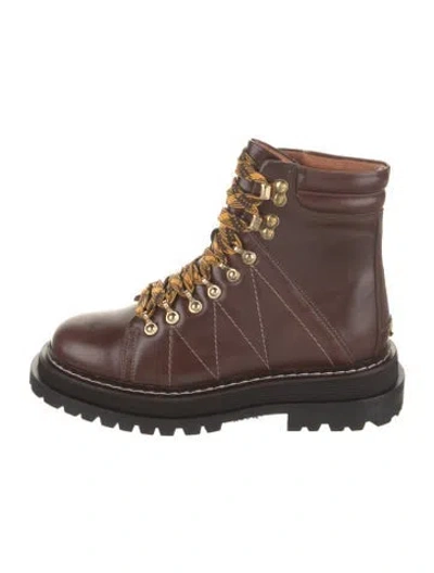 Pre-owned Sandro Leather Printed Combat Boots In Brown