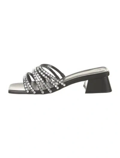 Pre-owned Sandro Leather Printed Slides W/ Tags In Black