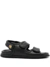 Sandro Womens  Logo-plaque Double-strap Leather Sandals In Black