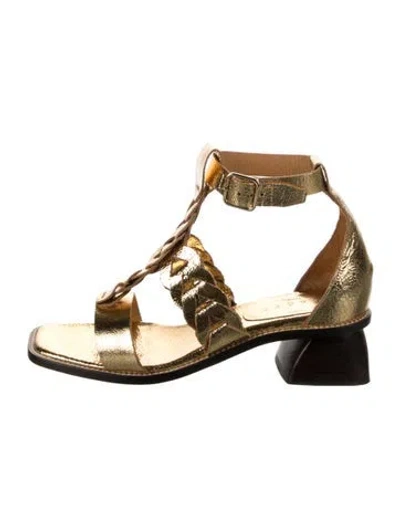 Pre-owned Sandro Leather Sandals In Gold/metallic