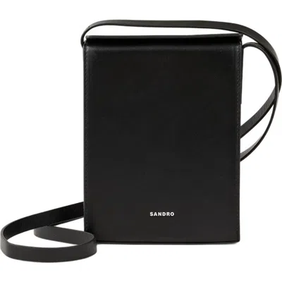 Sandro Leather Shoulder Bag In Black