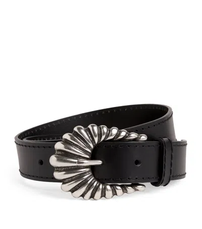 Sandro Leather Shrimp Buckle Belt In Black
