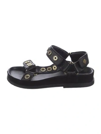 Pre-owned Sandro Leather Slingback Sandals In Black