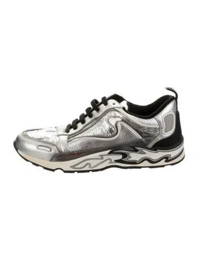 Pre-owned Sandro Leather Sneakers In Silver