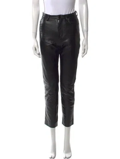 Pre-owned Sandro Leather Straight Leg Pants In Black