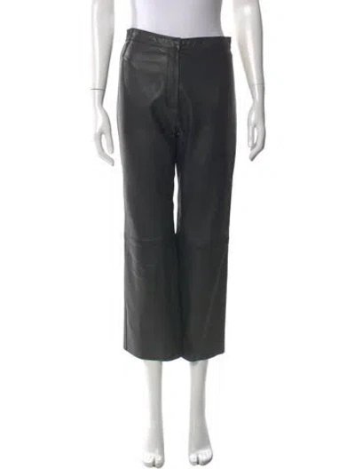 Pre-owned Sandro Leather Straight Leg Pants In Black
