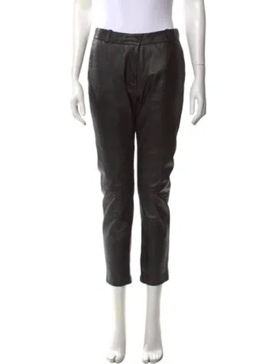 Pre-owned Sandro Leather Straight Leg Pants In Black