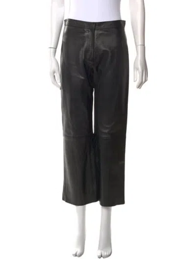 Pre-owned Sandro Leather Straight Leg Pants In Black