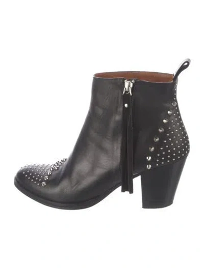 Pre-owned Sandro Leather Studded Accents Chelsea Boots In Black