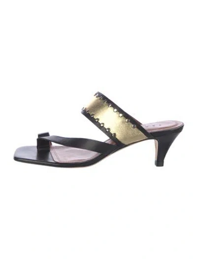 Pre-owned Sandro Leather Studded Accents Slides In Black