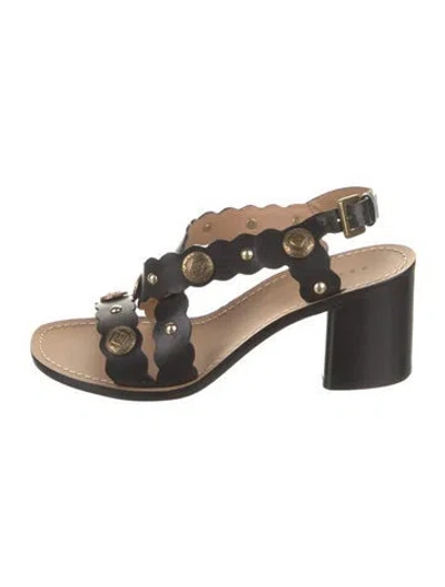 Pre-owned Sandro Leather Studded Accents Slingback Sandals In Black