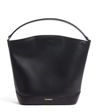 Sandro Leather Tangoso Bucket Bag In Black