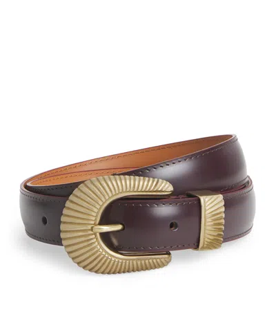 Sandro Leather Tooled Buckle Belt In Red