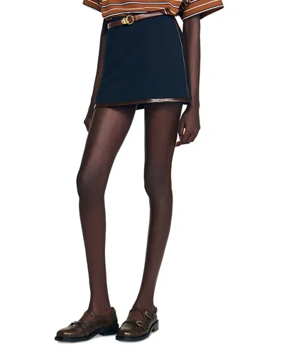 Sandro Leather Trim Mini Skirt In Blue
