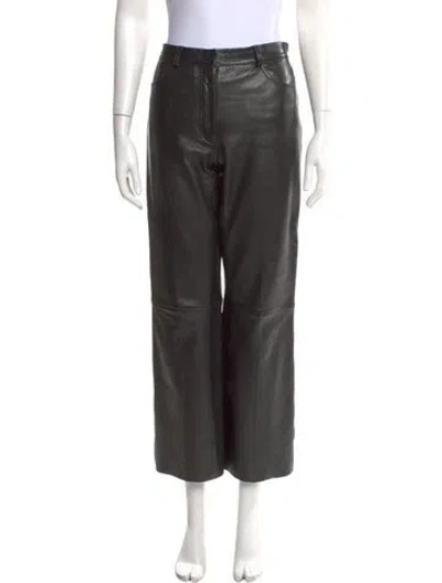 Pre-owned Sandro Leather Wide Leg Pants In Black