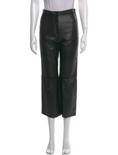 Pre-owned Sandro Leather Wide Leg Pants In Black