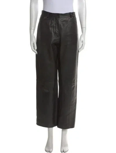 Pre-owned Sandro Leather Wide Leg Pants In Black