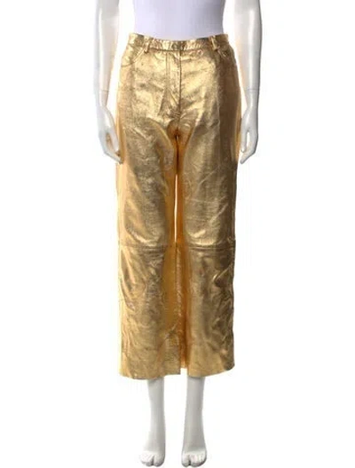 Pre-owned Sandro Leather Wide Leg Pants In Gold